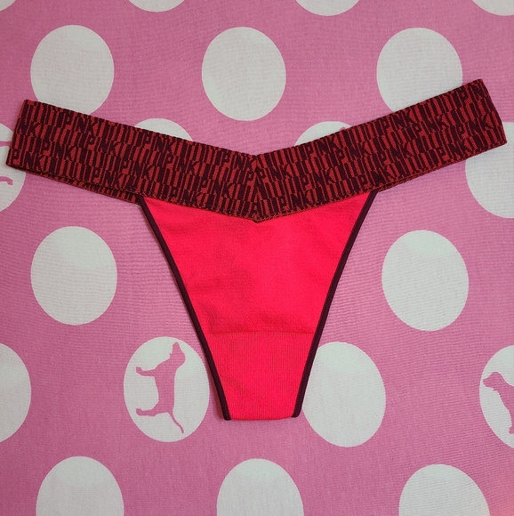 PINK Victoria's Secret Other - Y2K VS PINK Seamless Stretch Yoga Thong Panty Size M Red Logos